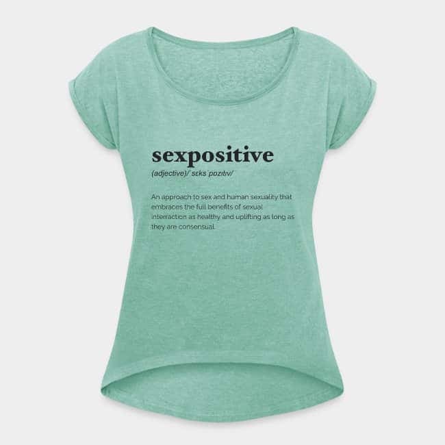 Camiseta verde menta con la definición de diccionario de «sexpositive» estampada