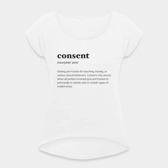 Camiseta blanca con la definición de diccionario de «consent» estampada