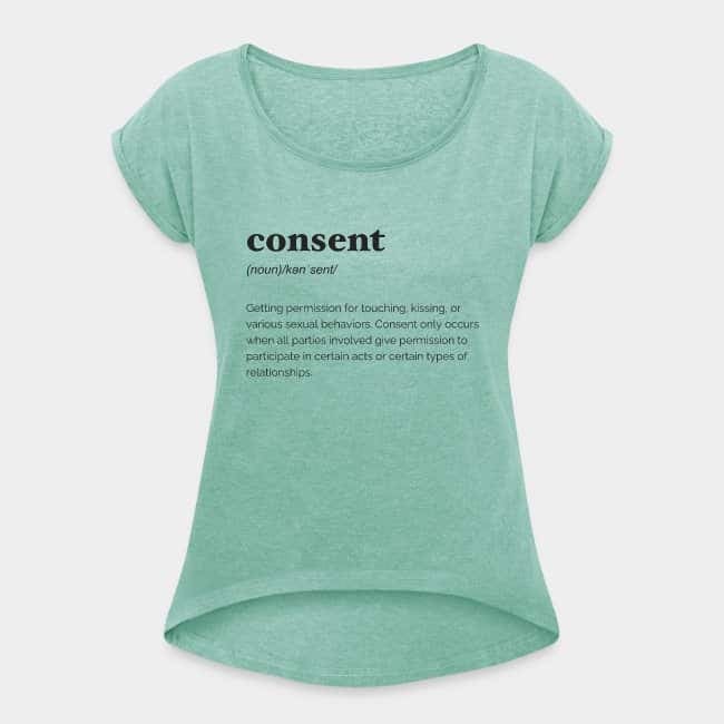 Camiseta verde menta con la definición de diccionario de «consent» estampada