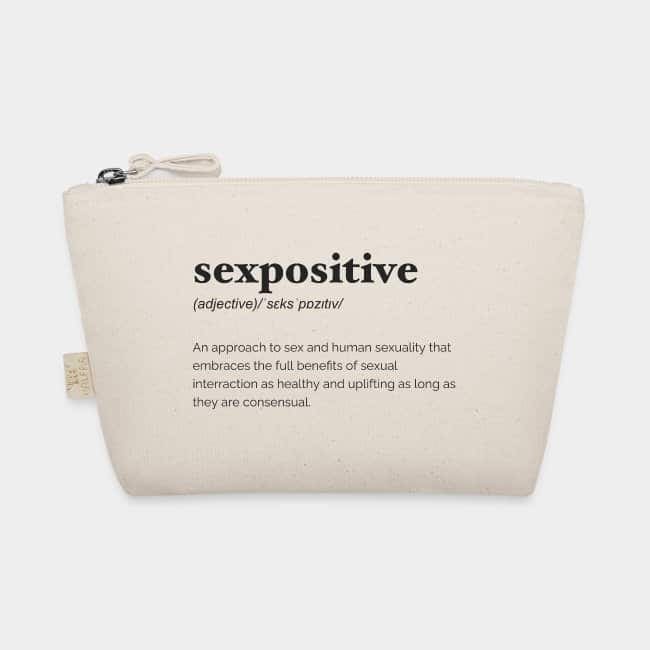 Neceser color natural con cremallera y la definición de diccionario de «sexpositive»