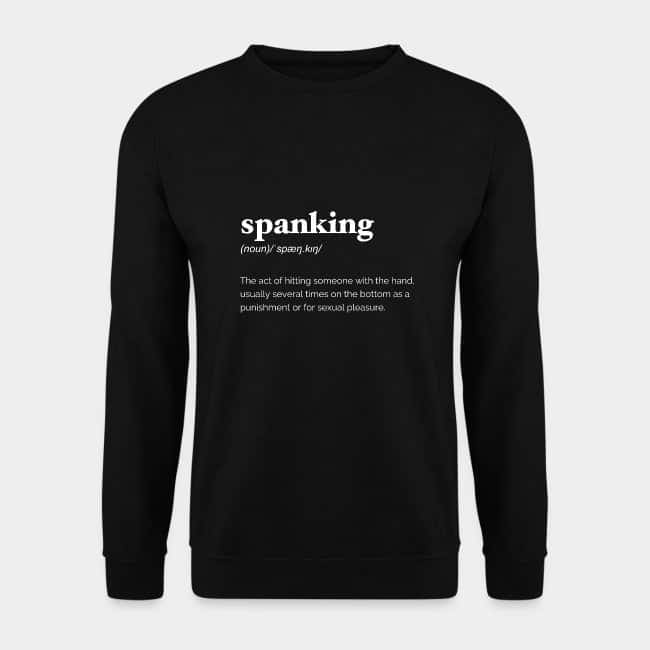 Sudadera negra con la definición de diccionario de «spanking» en letras blancas