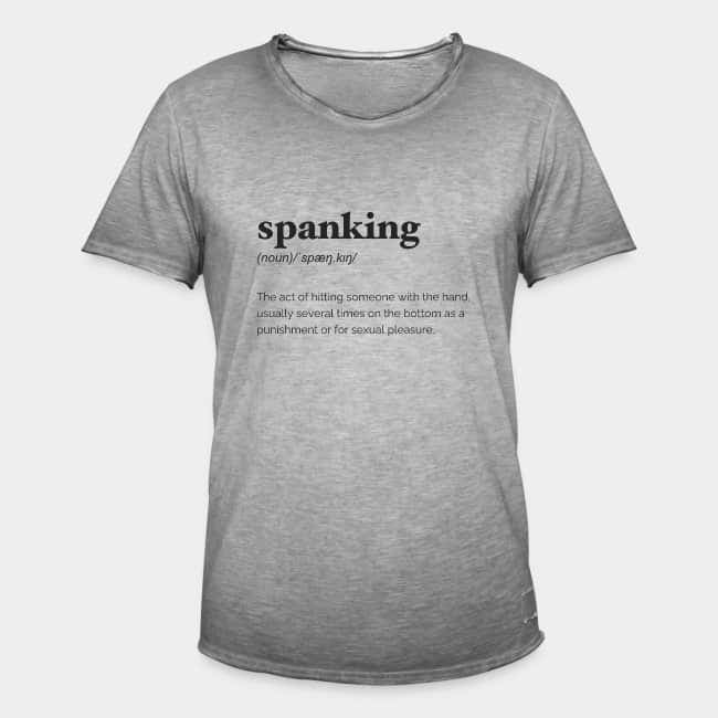 Camiseta gris jaspeada con lavado vintage y la definición de diccionario de «spanking»