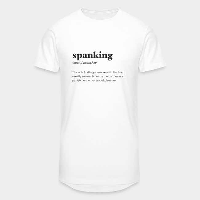 Camiseta blanca larga con la definición de diccionario de «spanking» estampada