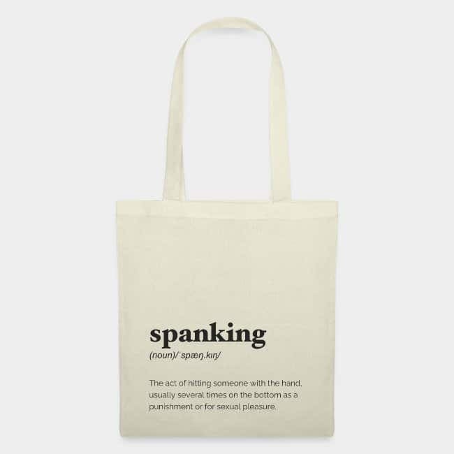 Bolsa de tela blanco natural con la definición de diccionario de «spanking» estampada