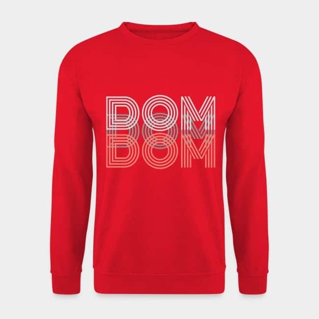 Sudadera roja con «DOM» estampado en tipografía retro blanca y rosa