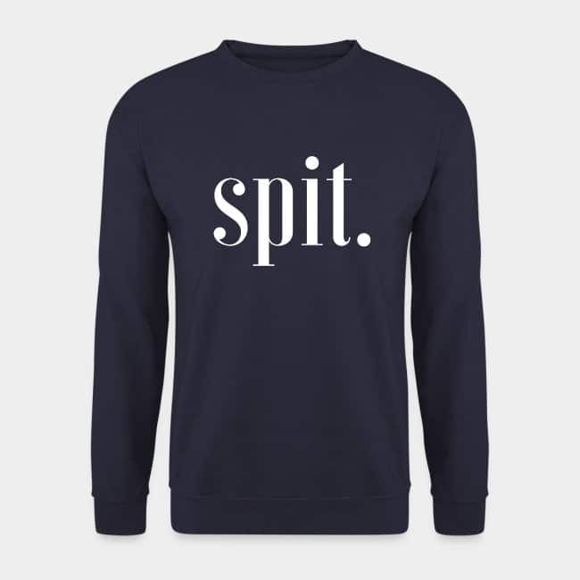 Sudadera azul marino con «spit.» estampado en tipografía serif blanca
