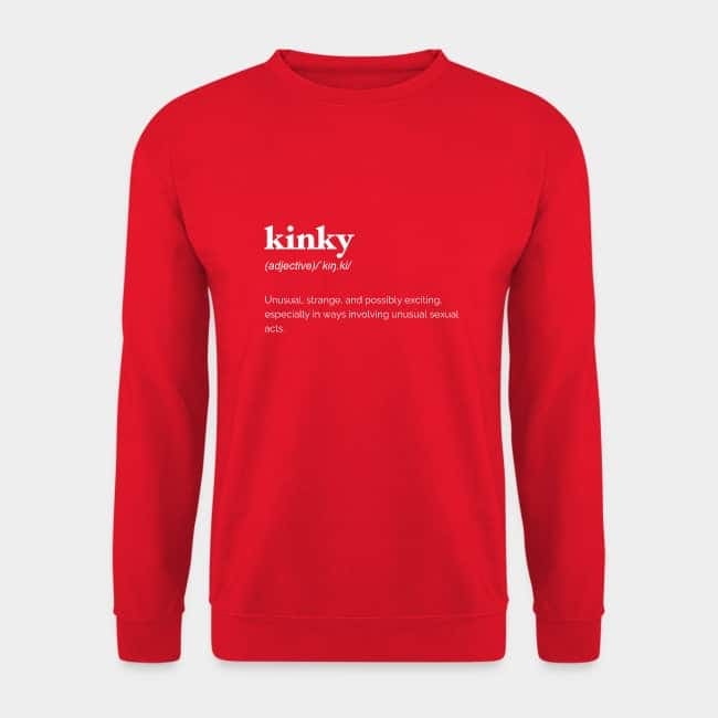 Sudadera roja con la definición de diccionario de «kinky» en letras blancas