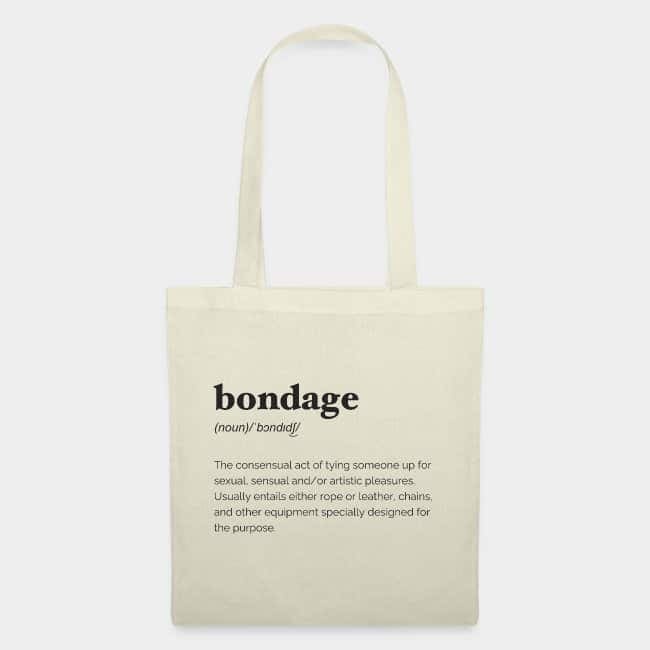Bolsa de tela blanco natural con la definición de diccionario de «bondage» estampada