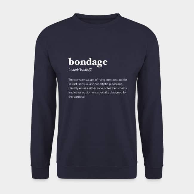 Sudadera azul marino con la definición de diccionario de «bondage» en letras blancas