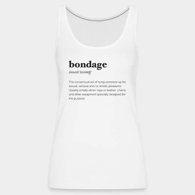 Camiseta de tirantes blanca con la definición de diccionario de «bondage» estampada