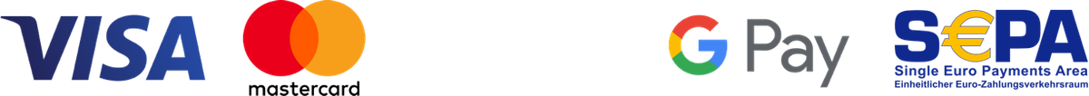 Zahlungsmethoden: Visa, Mastercard, Apple Pay, Google Pay, SEPA